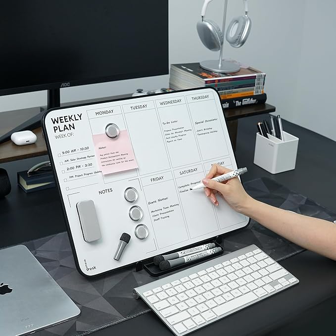 Aroundesk Double Sided Weekly Dry Erase Board with Stand 16"x12", to-do List White Board Calendar Dry Erase, Desktop Whiteboard Calendar, Schedule Board, Message Board, Menu Board for Home Office