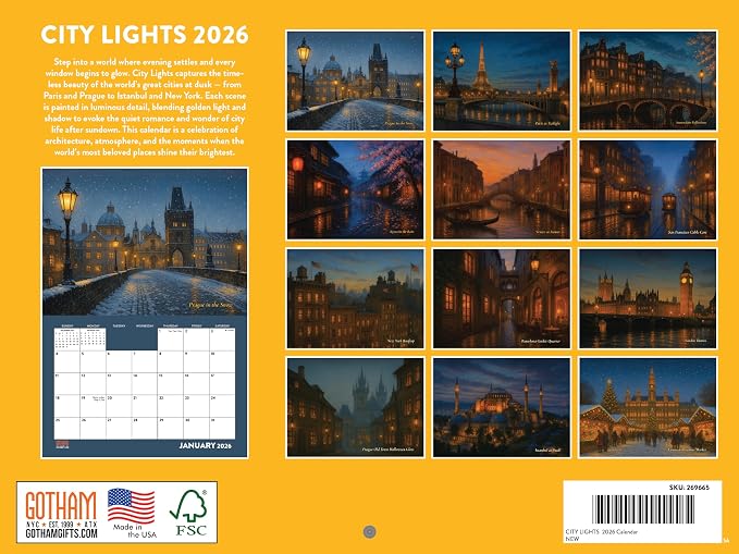 City Lights Calendar 2026 Wall 12 Month The World Monthly Around Scenic Cities