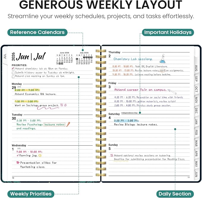 Academic Planner 2026-2027, Jul 2026-Jun 2027 Monthly & Weekly Planner
