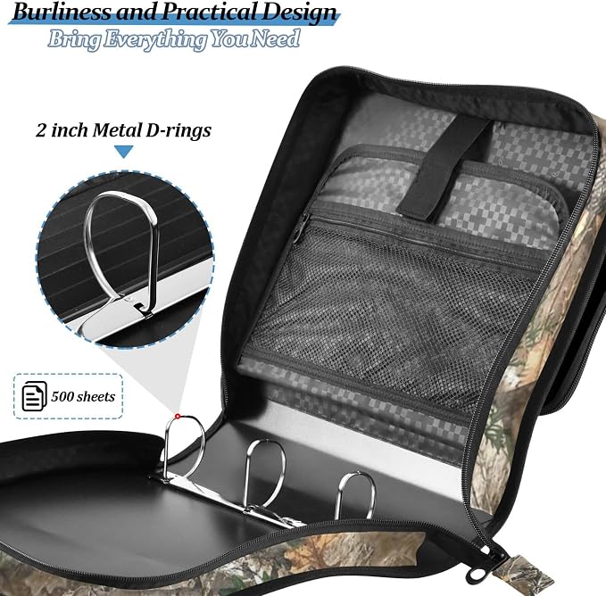 Fisyme Forest Trees Leaf Retro Zipper Binder 3 Ring with Zipper and Shoulder Strap Large Capacity Multi-Pocket Binder Organizer
