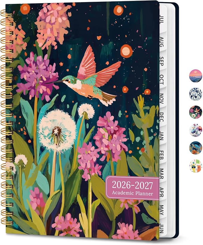 Planner 2026-2027, Academic Year Monthly & Weekly Planner Caledndar, July 2026 - June 2027, Hardcover Large Planning Agenda Book with Tabs for School Office Supplies, 8.5" x 11" - Humming Glow