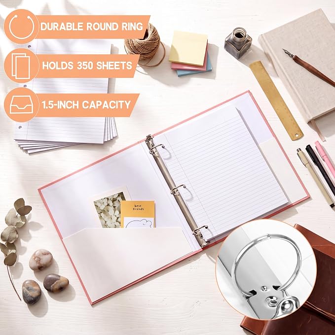 Ctosree 10 Pack Colored 3 Ring Binder with 2 Pockets Hardcover Loose Leaf Binder for Women Men Teacher Student School Office Home Supplies, Fits 11 x 8.5 Size Paper, 10 Colors(1.5'',Vintage Color)