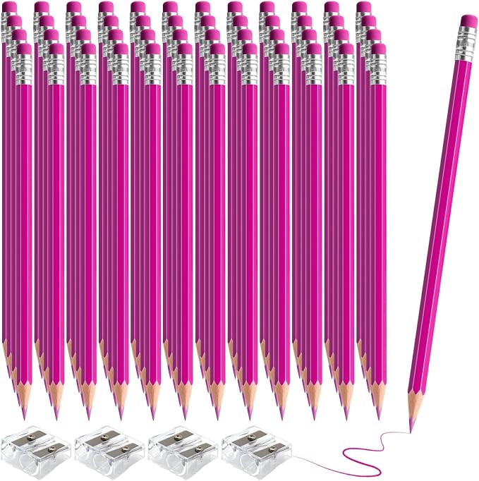 48 PCS Pink Pencils Bulk with Eraser, Pre-Sharpened HB Spring & Easter Pencils for Kids, School Supplies for Writing, Drawing & Easter Art Crafts (Pink)