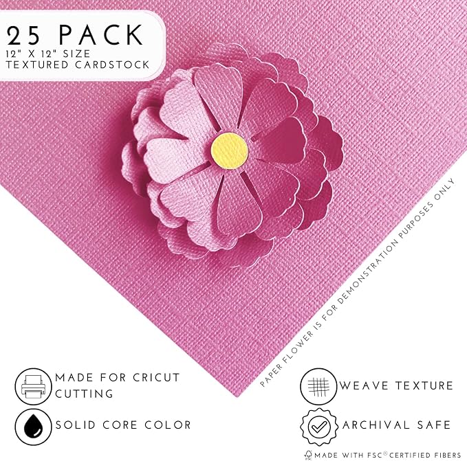 Party Pink—12x12 Textured Cardstock | 80lb Textured Pink Scrapbook Paper | Premium Cardstock for Cricut Cutting | 25 Sheets