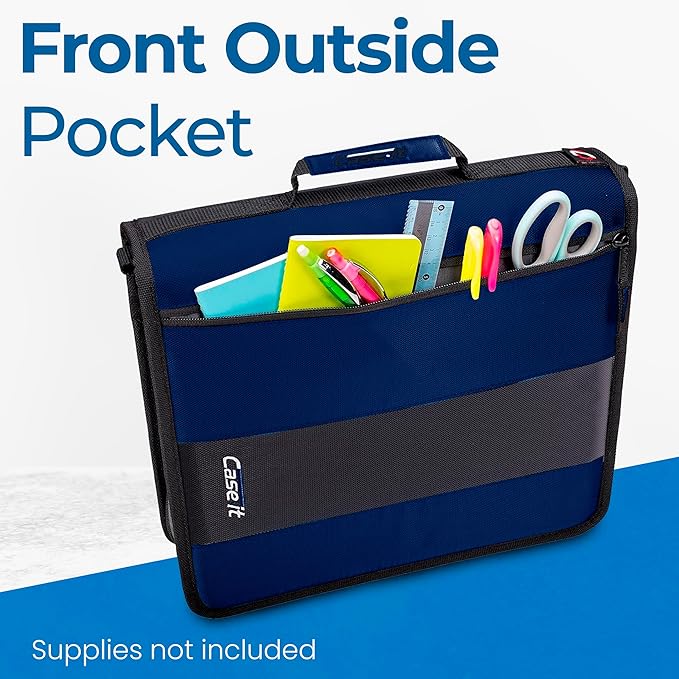 Case-it School Zipper Binder | 2" O-Rings | 350-Sheet | D-251 Midnight Blue | Classic, Multiple Storage Pockets, Shoulder Strap, School & Office Organizer, 6-Pack