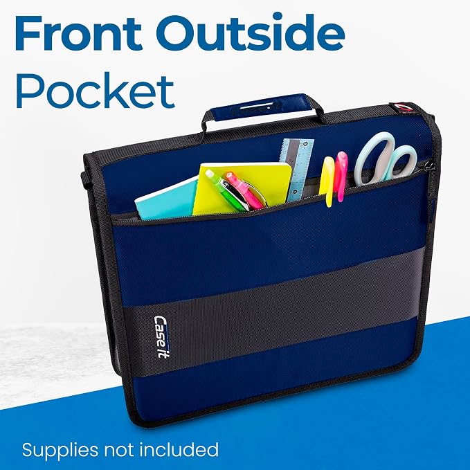 Case-it School Zipper Binder | 2" O-Rings | 350-Sheet | D-251 Midnight Blue | Classic, Multiple Storage Pockets, Shoulder Strap, School & Office Organizer
