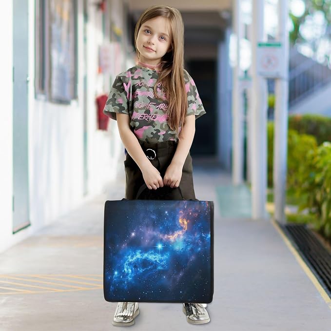 3 Ring Zipper Binder Galaxy Binder Organizer Portfolio with File and Shoulder Strap & Handle Large Capacity File Folder