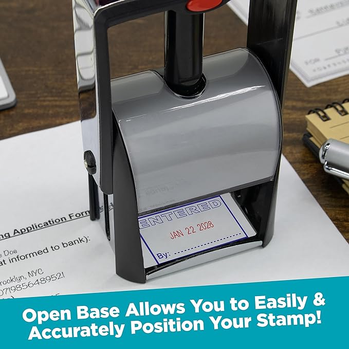MaxMark Heavy Duty Self Inking Date Stamp with Phrase Completed - Blue Ink
