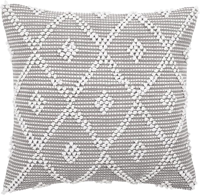 Lush Decor Adelyn Decorative Throw Pillow Cover, 20" W x 20" L, Light Gray - Square Pillow - Gray Diamond Pillow - Textured Pillows - Hygge Decor - Farmhouse Throw Pillows For Bed, Couch, Or Chair
