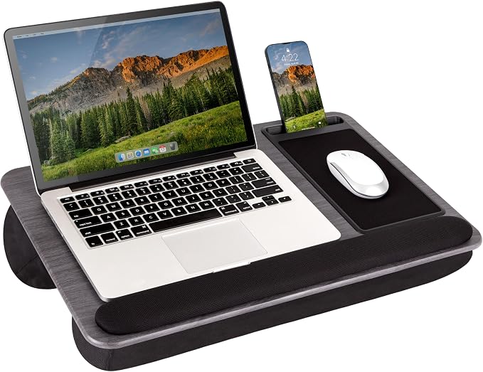 LAPGEAR Home Office Pro Lap Desk - Gray Woodgrain, Fits 15.6” Laptops