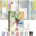 1 Inch 3 Ring Binder Organizer, Three Ring Binder with Clipboard, 5-Tabs Pockets Dividers, Transparent Folder,18 Divider Stikers, BVSSX Decorative Binders for Letter Size 8.5"x11" Paper (Seasons Tree)