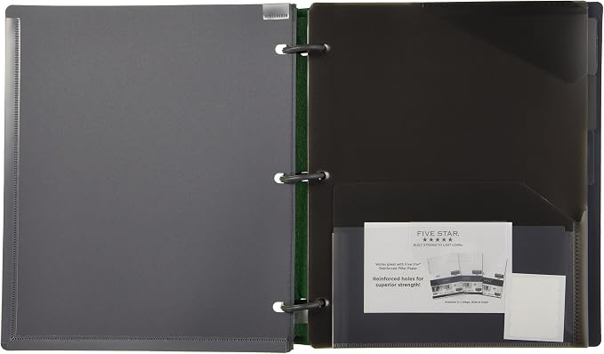 Five Star Flex Hybrid NoteBinder, 1 Inch Binder with Tabs, Notebook and 3 Ring Binder All-in-One, Green (72407)