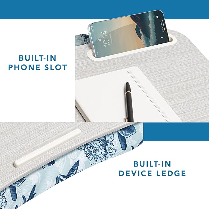 LAPGEAR Designer Lap Desk – Blue Blossoms, Fits 15.6” Laptops