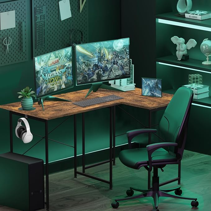 Small Space Writing Desk with Headphone Hooks, Modern Simple Design, Suitable for Study, Home Office and Living Room