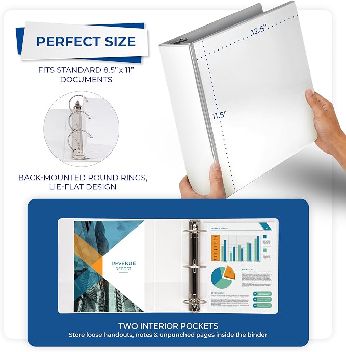 Samsill 3 Inch 3 Ring Binder, Economy Round Ring, Clear View Cover, 550 Sheet Capacity - for School, Home, Office - White