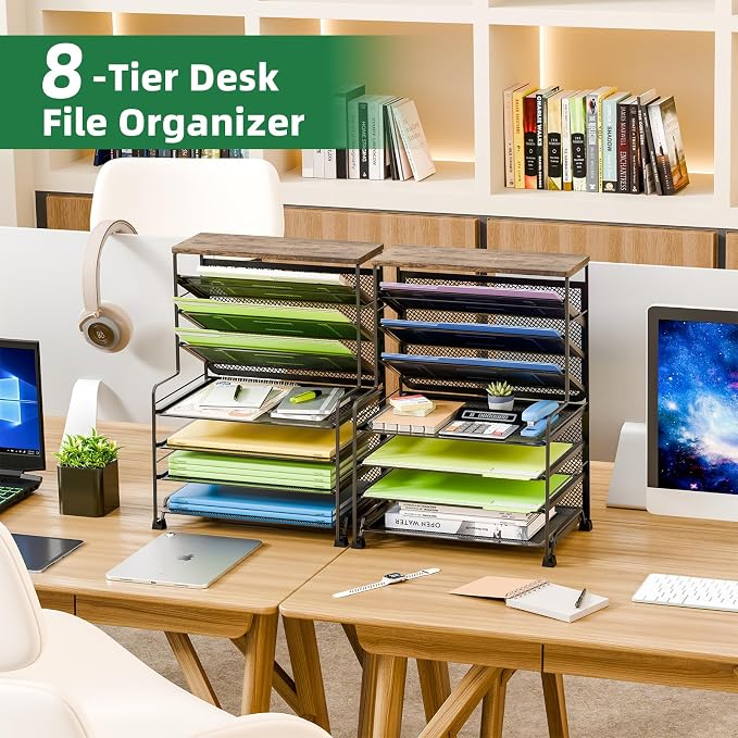 Simple Trending 7 Tier Desk File Organizer, 2 Pack Letter Tray Paper Organizer, Mesh Desk Accessories File Folder for Office, Home or School, Black