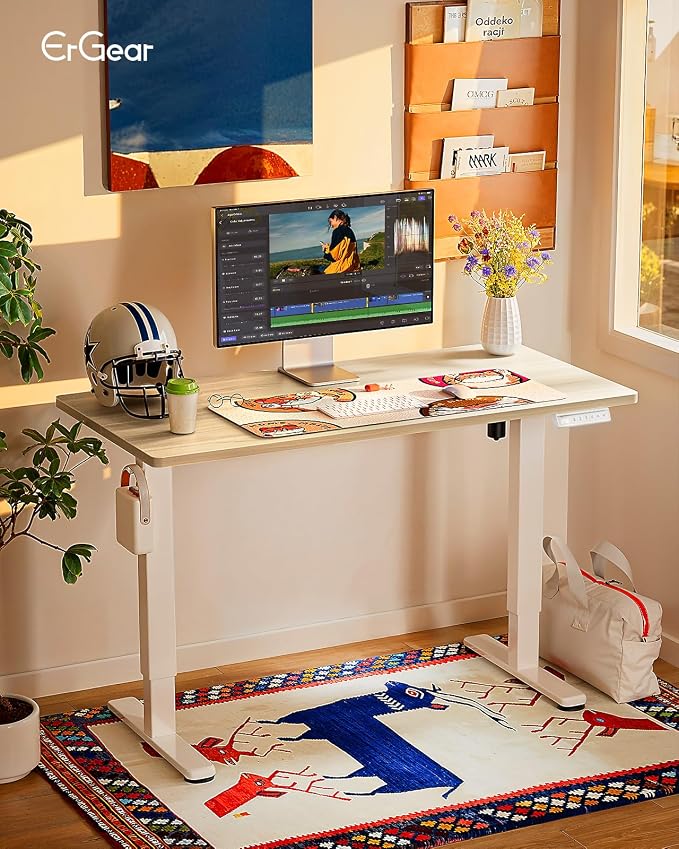ErGear Height Adjustable Electric Standing Desk, 32 x 19 Inches Sit Stand up Desk, Memory Computer Home Office Desk, Natural