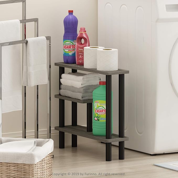 Furinno Turn-N-Tube Slim Space Saving Storage Rack, French Oak Grey/Black | Narrow Storage Rack, Space Saving Shelf, for Bathroom, Living Room, Entryway
