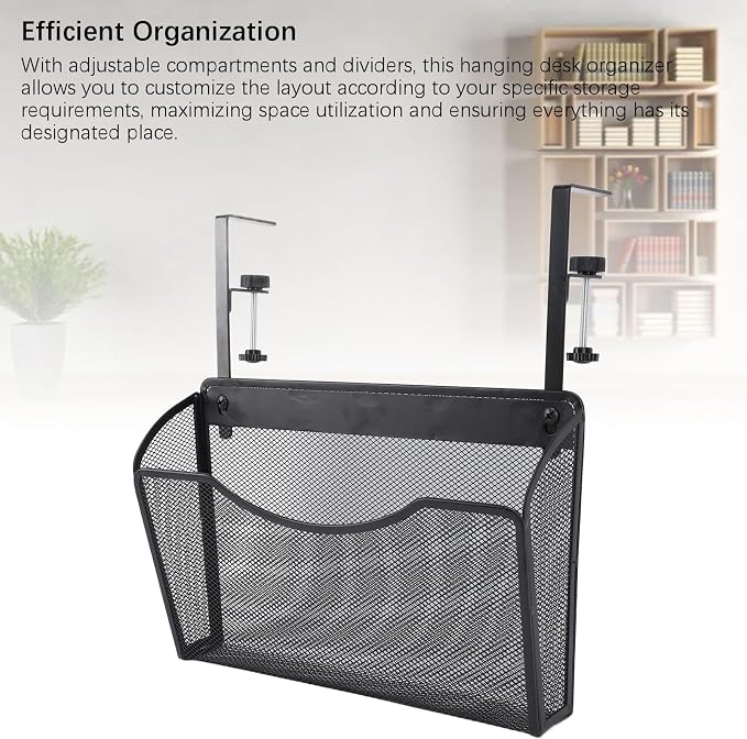 Asixxsix Under Desk Drawer, Desk Side Storage, Hanging Desk Organizer, Clamp On Desk Organizer, Mesh Metal Desk Drawer, Side Desk Organizer for Office and Home (Black)