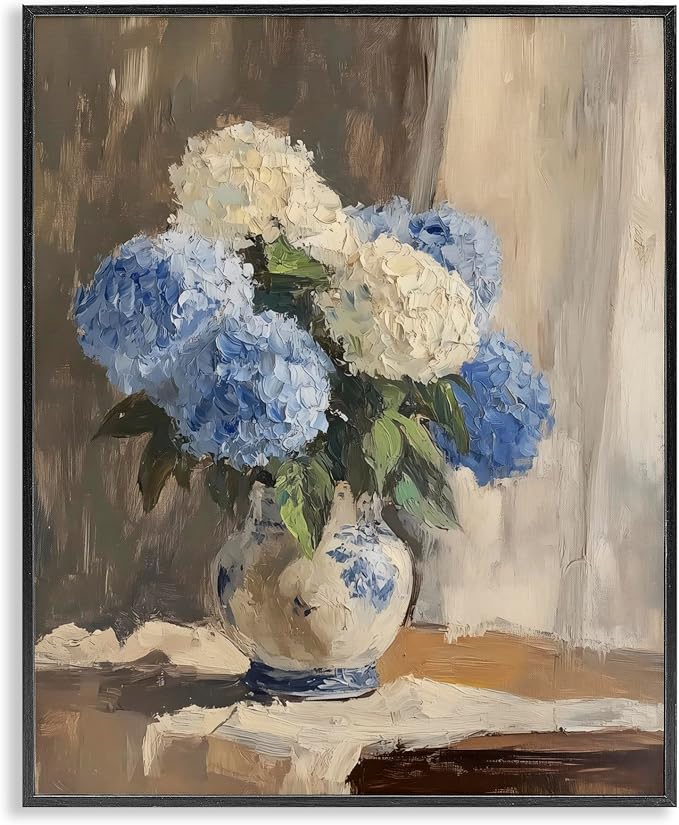'Vintage Hydrangea in Ceramic Vase'| Framed Giclee Art | Stupell Industries | Black, 24 x 30 Inches, Easy to Hang and Sturdy, Made in USA, by LSR Design Studio