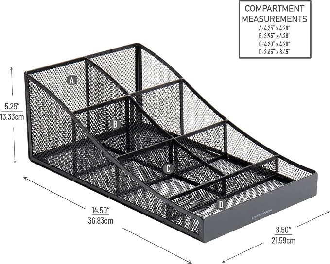 Mind Reader Countertop Organizer, Office Breakroom Supply Caddy for Cups Lids Stirrers and Condiments, Metal Mesh, Black