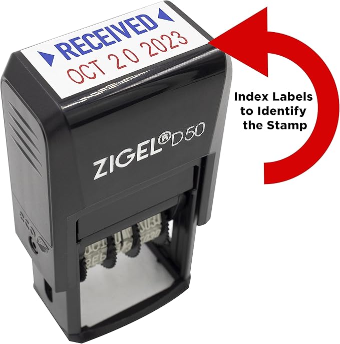 ZIGEL D50 Date Stamp with Paid - Self Inking Date Stamp - Blue/Red