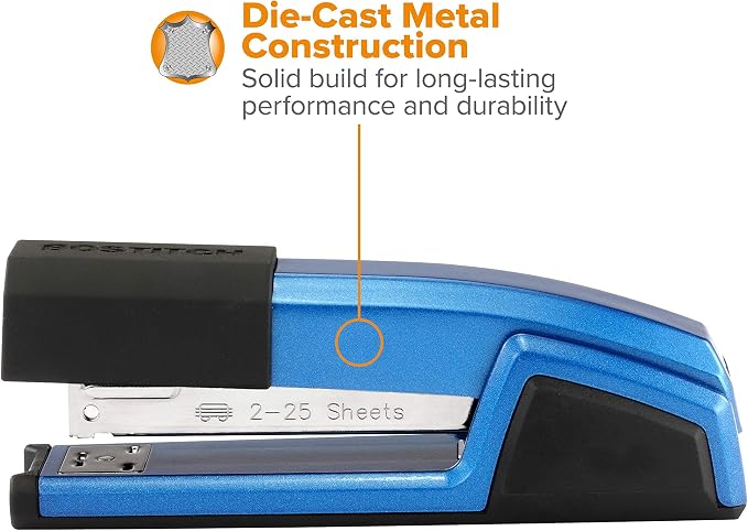 Bostitch Office Epic Metal 3 in 1 Stapler, 25 Sheet Capacity, Includes 210 Staples in Staple Storage Compartment & Integrated Remover, | Die-cast body opens 180 degrees for bulletin boards, with a temporary stapling option and a hidden slot for backup ...