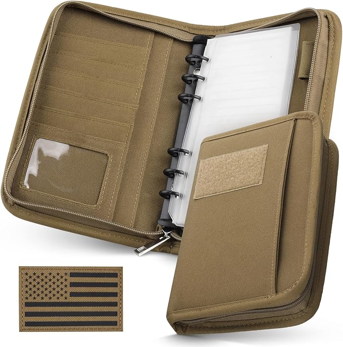 WYNEX Tactical Notebook Padfolio 6 Ring Binder, 3.7x6.7 in Refill Paper | S-5.5x8.5" Zip Hardcover Notebook, 45 Sheets Line Paper, 1"O-ring Water-Resistant Planner, for Office College Field Gift