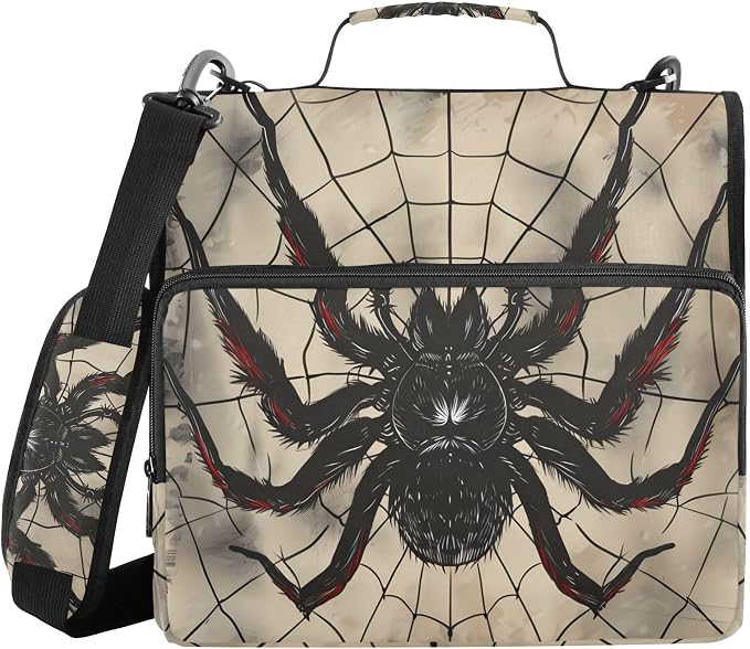MNSRUU 3 Ring Binder Bag, 2 Inch D-Rings Easily Organizes 1 Inch Fits Letter Sized Paper, Spider Large 3 Hole Zipper Binder Organizer for School Office Supplies