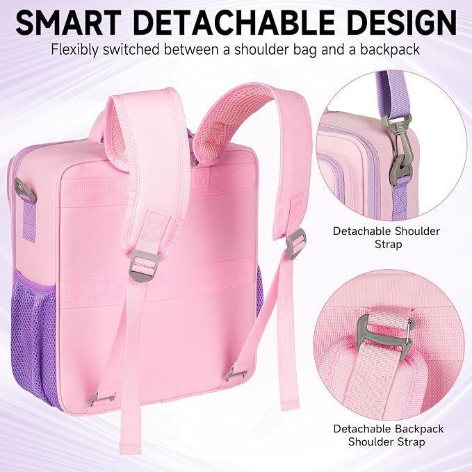 Zipper Binder Bag 3 Ring 3 Inch, 700 Sheets Capacity Binder Organizer with Detachable Backpack Straps & Shoulder Strap, Portable File Storage Case for College Office Travel, Pink&Purple