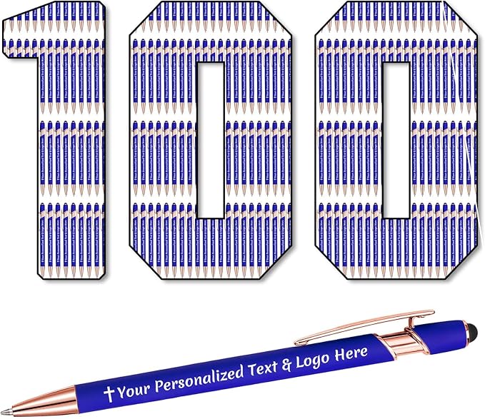 STREADVE 100 Personalized Custom Pens Engraved Writing Pen with Name Logo, Customized Promotional Items Stylus Pen Gifts for Men Women Realtor Nurse Wedding Business, Blue