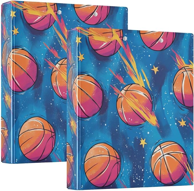 Basketball Stars Cartoon Decorative 3 Ring Binder 1.5 Inch Large View Binders with Pockets Holds 200 Sheets File Organizer for Office College School, 2 Pack