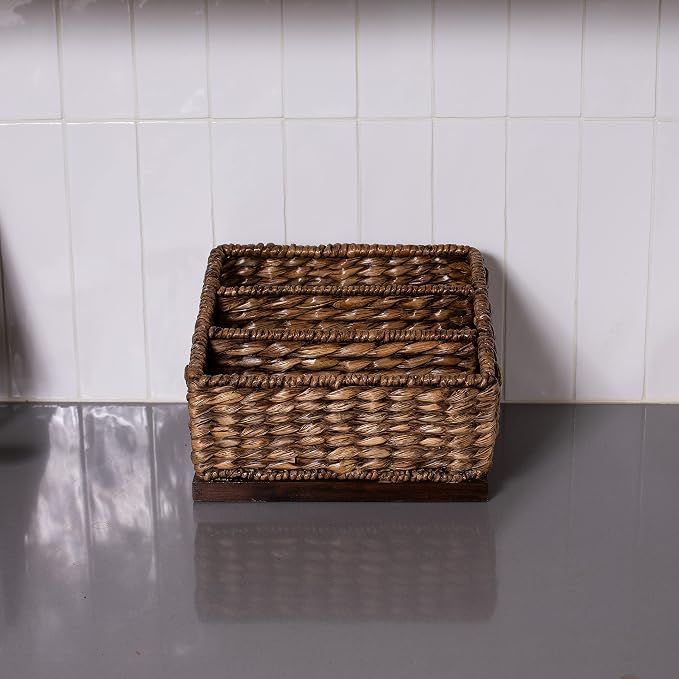 BIRDROCK HOME Seagrass Desk Organizer - Brown Wash - Hand Woven - Natural - Stylish Decorative Design - Mail Filer
