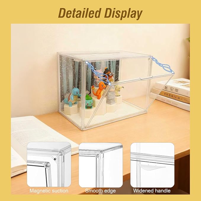 Clear Acrylic Display Cases for Collectibles with LED Light,DIY Scene, with Backdrop, No Dust , No Moisture, for Figures Collection Display Cabinet (27*17*22cm/10.6×6.7×8.6 in)