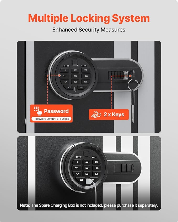 VEVOR 4 Gun Safe, Long Gun Cabinet for Rifles and Pistols, Quick Access Rifle Safe with 3 Ammo Slots and 2 Adjustable Racks, Large Digital Cabinet with Key and Password Lock(Assembly Required)