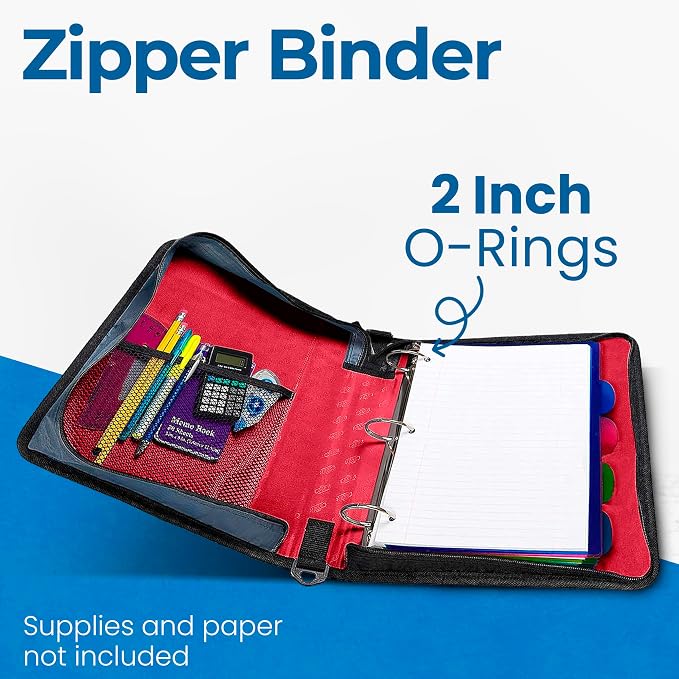Case-it Zipper Binder | 2-Inch O-Rings | 350-Sheet | D-251 Fire Engine Red | Classic, Multiple Storage Pockets, Shoulder Strap, School & Office Organizer, 6-Pack