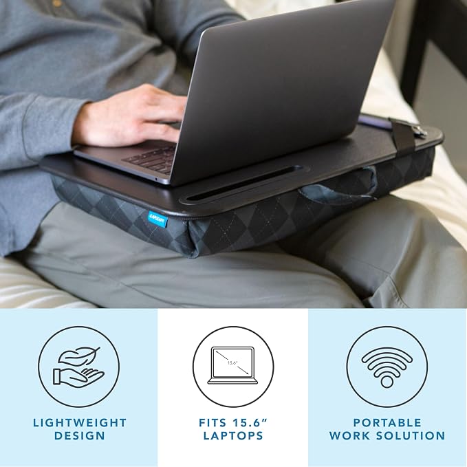 LAPGEAR Designer Lap Desk – Gray Argyle, Fits 15.6” Laptops