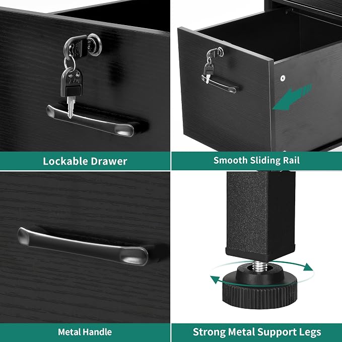 YITAHOME Computer Desk with Drawers & Hutch, 59.1" Office Desk with LED Lights & Power Outlets, Gaming Desk with Monitor Stand & Storage Shelves, Black