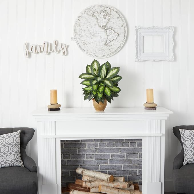 Nearly Natural 18 in Artificial Dieffenbachia Plant in Ceramic Planter | Lush Variegated Leaves, Maintenance-Free Faux Greenery, Realistic-Looking Indoor Home Decor Accent