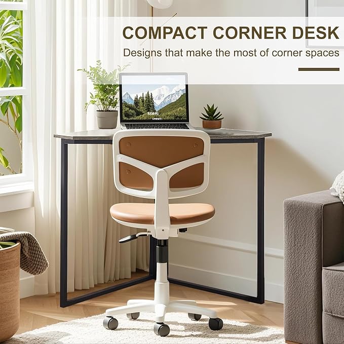 VECELO Corner Desk,Office Tables for Living Room for Small Space Triangle Computer Desk with Steel Frame Corner Shelves with Metal Frame Writing Desk for Workstation Classic Grey 30.5" 2 Set