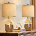 Boho Table Lamps Bedroom Living Room Set 2,Suitable for Small Space,Farmhouse RattanTable Lamp 19”Rustic Egg Design Resin Light Decoration,Nightstand Bedside Lamps for Office Study Rest