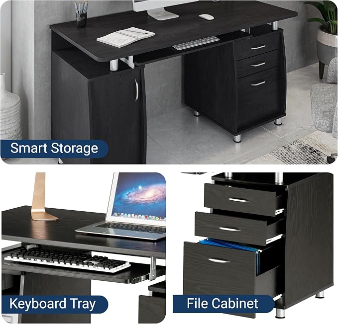 Techni Mobili 48''W Computer Desk with File Cabinet & Drawers, Espresso | Home Office, Keyboard Tray, Storage, Computer Workstation, Ideal for home office, Workspace organization