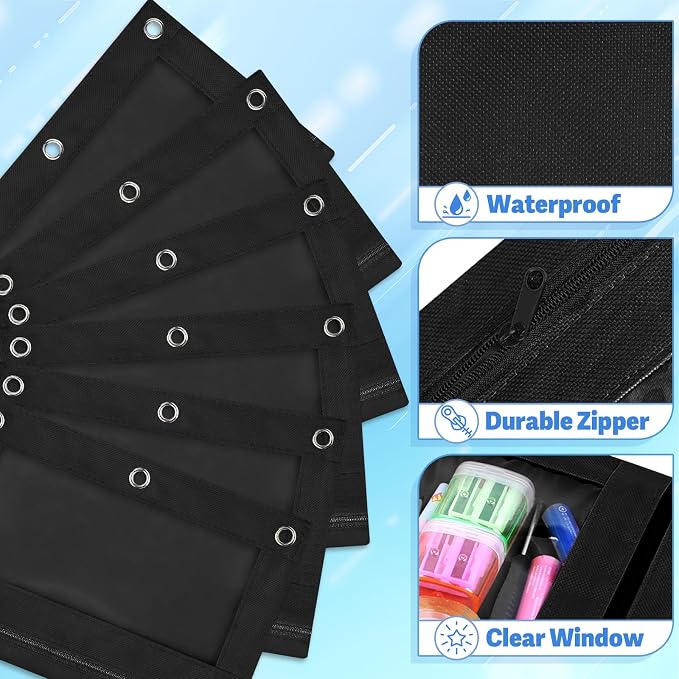 72 PCS 3 Ring Pencil Pouches Bulk in in Black, School Classroom Supplies | Pencil Pouch for 3 Ring Binder, Zipper Pencil Pouches with Clear Window for Classroom Office School Supplies