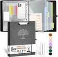 3 Ring Binder, 1 Inch Three Ring Linen Leather Binder Organizer with Clipboard for Letter Size Paper, Transparent Folder, 5-Tabs Dividers, File Folder Labels, Pen Loop, Elastic Strap (Dark Grey)