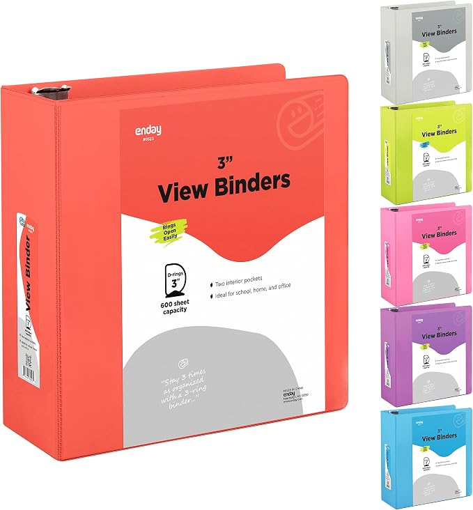 Enday 3 inch Binder (24 Pack - Red) 3 Ring Binder 3 inch with Clear View Cover and 2 Inside Pocket - for Letter Size 8.5 x 11'' Paper, Ideal for School Supplies, Office, and Home