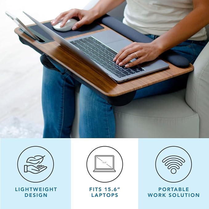 LAPGEAR Home Office Pro Lap Desk – Espresso Woodgrain, Fits 15.6” Laptops