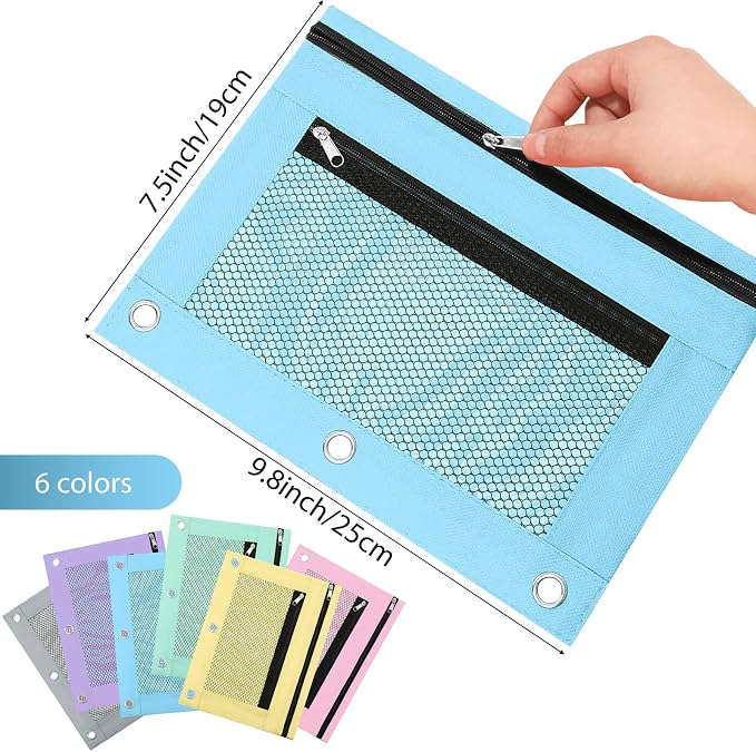Leelosp 48 Pack Pencil Pouch for 3 Ring Binder,Cute Color | Bulk Mesh Zipper Binder Pouches Pencil Boxes for Classroom Pencils Case Bags for Storing School Students Teacher Supplies