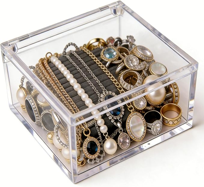 KissYou Acrylic Box with Lid Clear Storage Contanier Coffee Pod Holder Organizers Accessories Small Acrylic Box with Hinged Lid