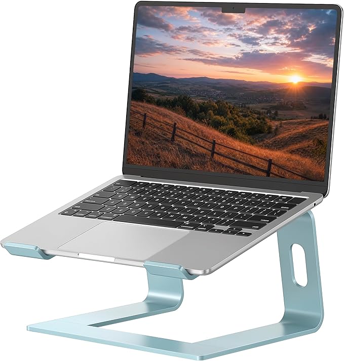 SOUNDANCE Laptop Stand, Aluminum Computer Riser, Ergonomic Laptops Elevator for Desk, Metal Holder Compatible with 10 to 15.6 Inches Notebook Computer, Aquamarine