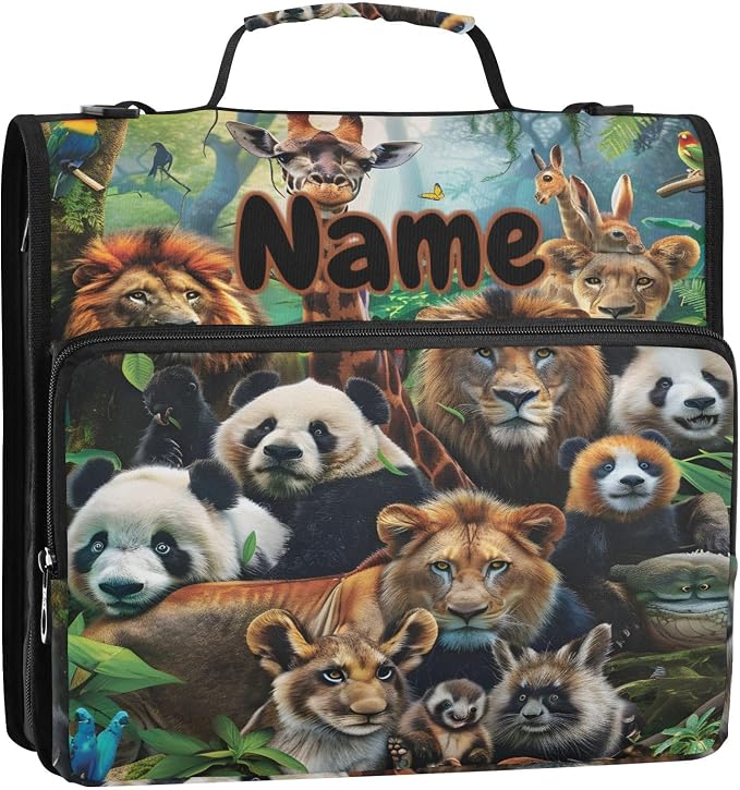 Custom Animals 3 Ring Binder Bag 1.5 inch Personalized Name Binder Organizer 500 Sheet Documents Storage for School Office